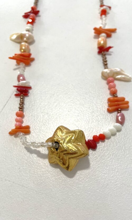 starfish gold plated coral perls necklace